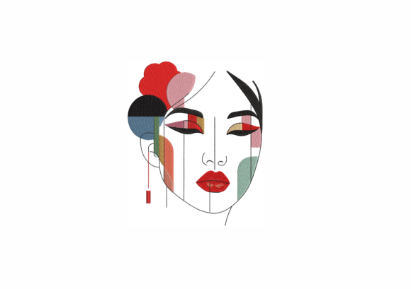 Abstract Woman Face Embroidery Design