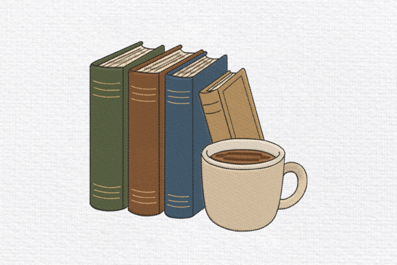 Book Lover Coffee Cup Embroidery Design