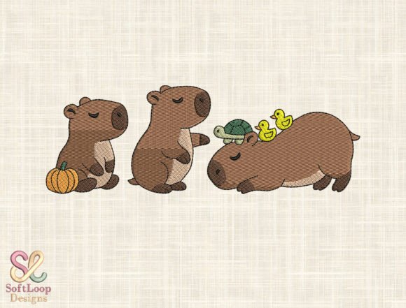 Capybara Friends Embroidery Design