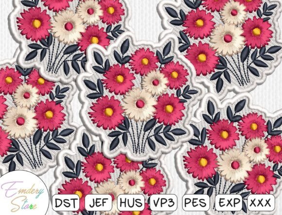 Cheerful Floral Patch Embroidery Design