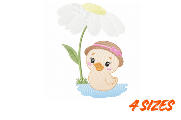 Cute Duckling Daisy Embroidery Design
