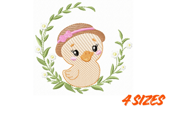 Cute Duckling Floral Embroidery Design