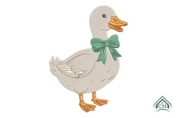 Cute Goose with Bow Embroidery Design