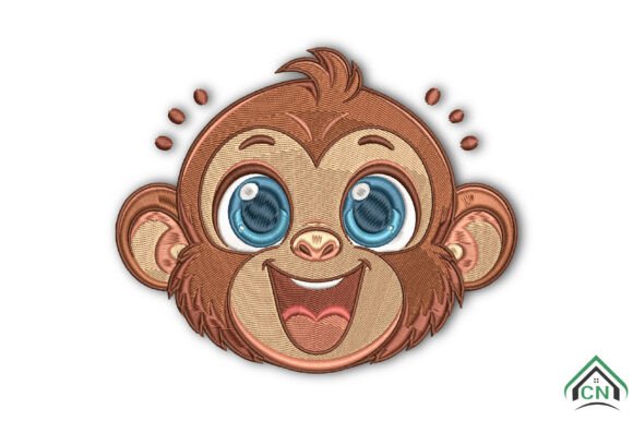 Cute Monkey Face Embroidery Design