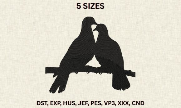 Doves Love Silhouette DST PES Embroidery