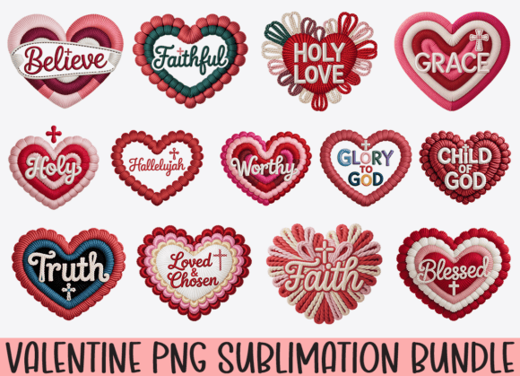 Embroidery Valentines Day PNG Bundle