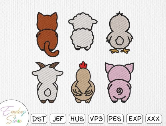 Farm Animal Back View Embroidery