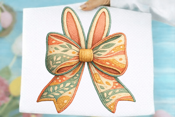 Faux Embroidery Easter Bunny Bow PNG