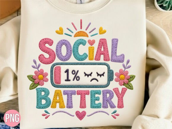 Faux Embroidery Social Battery 1 PNG