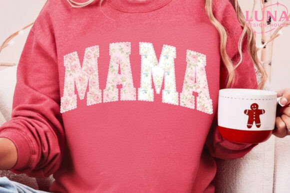 Floral Mama Faux Embroidery PNG Design