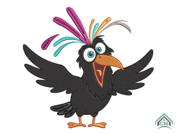 Funny Black Bird Embroidery Design