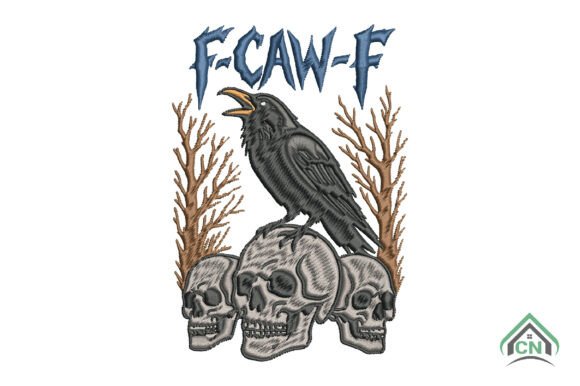 Gothic Crow Skull Embroidery Design