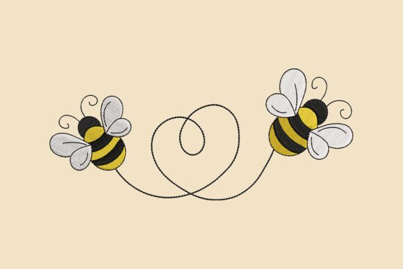 Heart Honeybees Embroidery Design