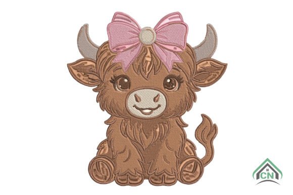 Highland Cow Cute Embroidery Design