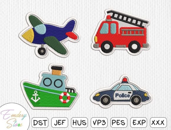 Kids Vehicles Embroidery Patch Set
