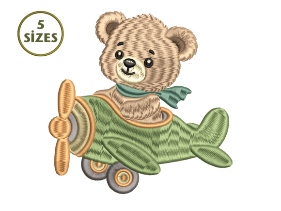 Pilot Teddy Bear Airplane Embroidery