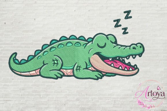 Sleeping Alligator Embroidery Design
