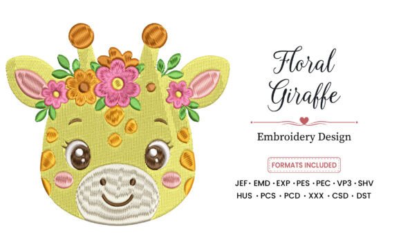 Sweet Floral Giraffe Embroidery Design